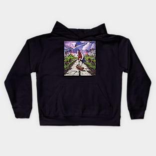 watercolor red white and blue horse skateboard time Kids Hoodie